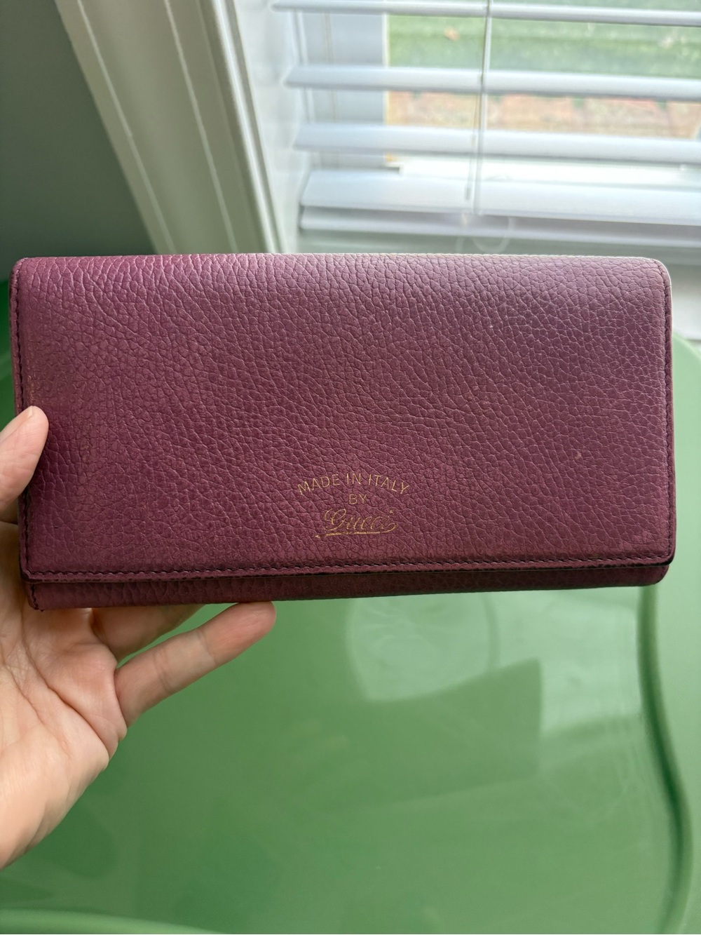 Gucci VTG Two-Tone Grained Leather Continental Long Wallet Blush Plum & Blue